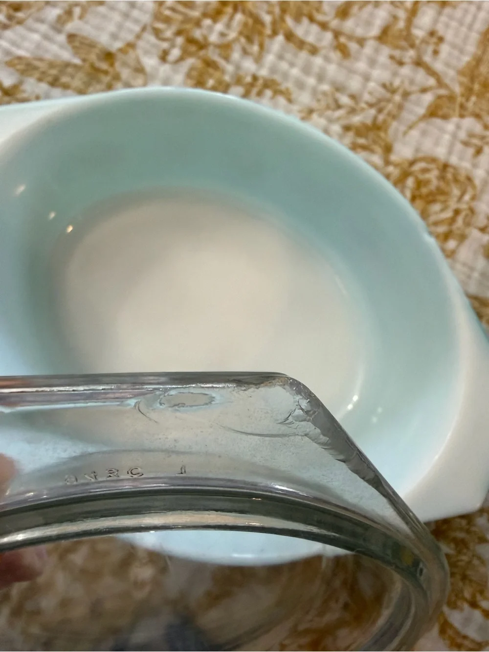 Pyrex Turquoise Snowflake Covered Casserole Dish